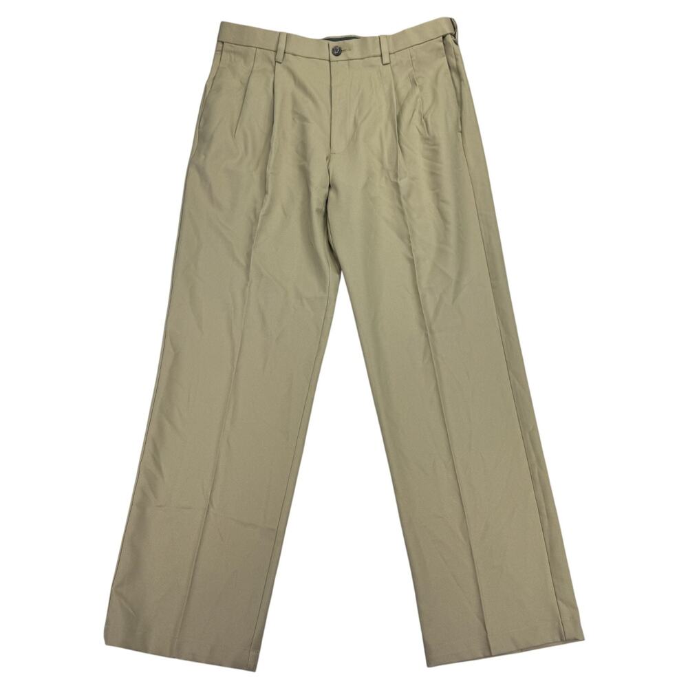 Haggar Mens Cool 18 Pro Classic Fit Pleated Stretch Dress Pants Khaki 36x32
